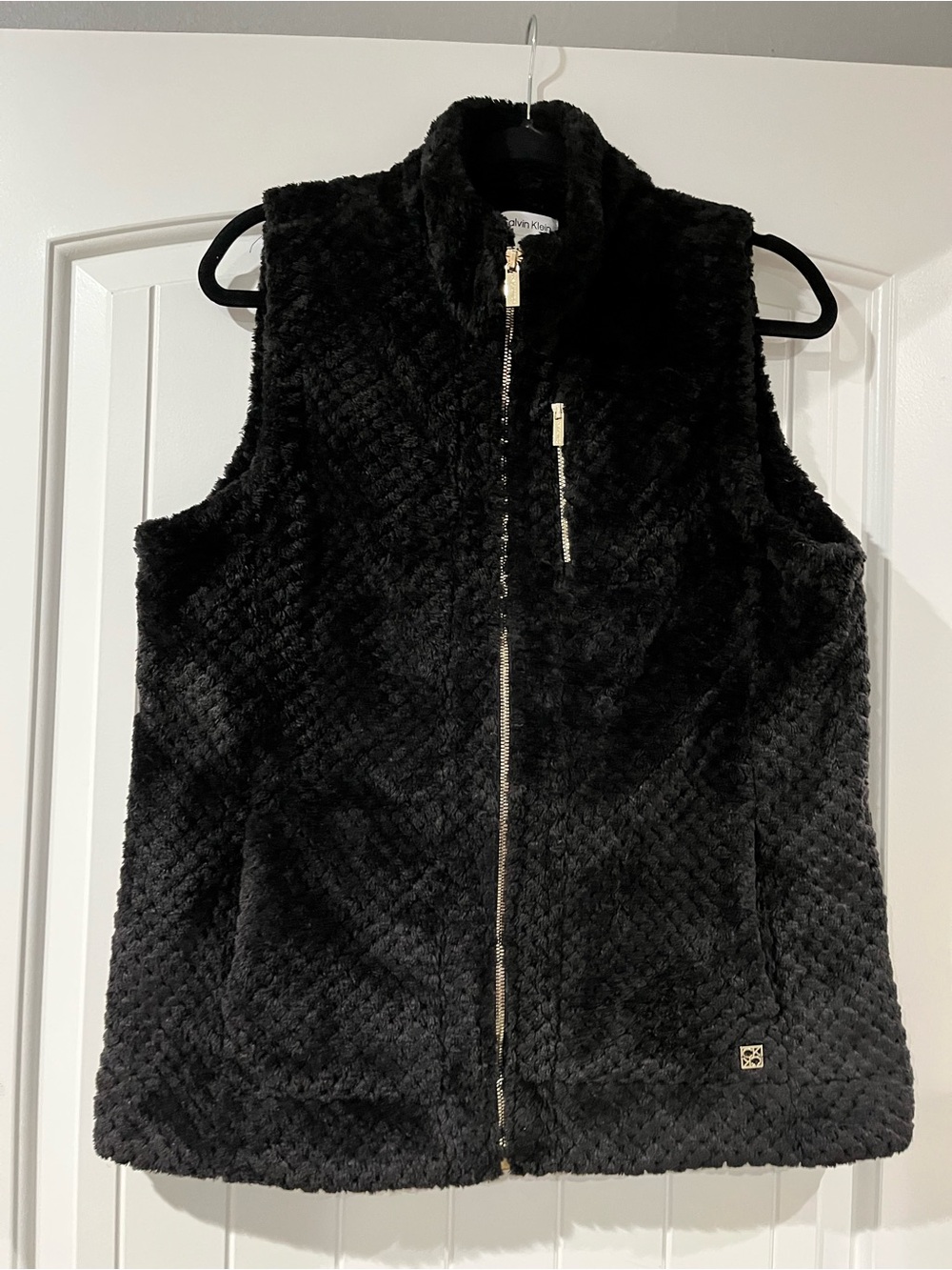 Calvin Klein Black Plush Zip-Up Vest